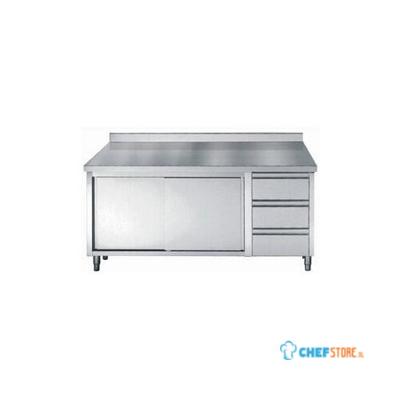 RVS Werktafel | Schuifdeuren | Laden | Opstaande Rand | 200cm | Combisteel | 7452.0930 1
