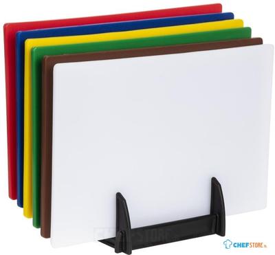 Hygiplas LDPE Snijplanken Set Met Rek 450x300x10mm (Set Van 6) - Hygiplas FY329