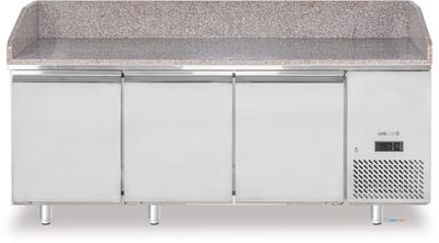 Arktic 220252 Pizzakoelwerkbank met granieten werkblad, 3-deurs, , 375L, graniet, 230V/400W, 2010x800x(H)875mm