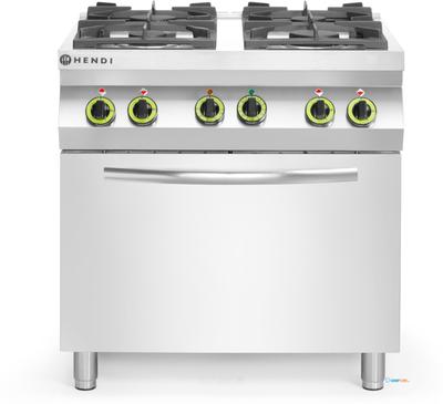 Hendi Gasfornuis Kitchen Line 4 pits met elektrische heteluchtoven GN 1/1 | 225882