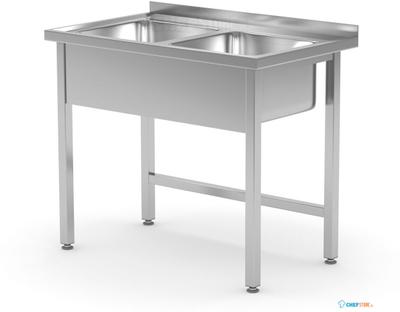 Spoeltafel - gelast - 2 Spoelbakken - Diepte: 600 Mm. - HENDI - Kitchen Line - 1000x600x(H)850mm - 815007 1