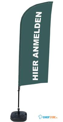 Syna Beach Flag Alu Wind Complete Set hier Melden Grijs Duits ECO Printmateriaal - BFAW310-WT21-I112ECO