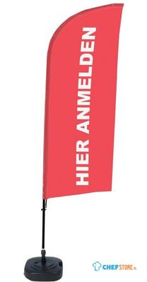 Syna Beach Flag Alu Wind Complete Set hier Melden Rood Duits ECO Printmateriaal - BFAW310-WT21-I118ECO