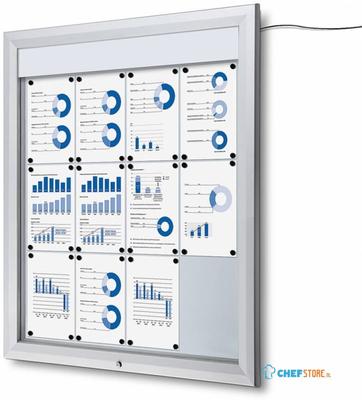 Syna Vergrendelbaar Notitiebord Outdoor Verlicht Logo met Gasveer 12x A4 - SCT12XA4PHLED