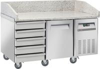 Diverso By Diamond Koelwerkbank voor Pizzeria, 1 Deur en 600x400, 5 Neutrale Laden en 600x400, op Wielen, 2 met Remmen - WR-PZ15-51
