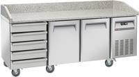 Diverso By Diamond Koelwerkbank voor Pizzeria, 2 Deuren en 600x400, 5 Neutrale Laden en 600x400, op Wielen, 2 met Remmen - WR-PZ20-52