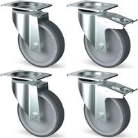 Set 4 Zwenkwielen In Rvs 2 Met Rem | Diamond | TIK4-L