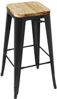 Bolero Stalen Barkruk met Houten Zitting - Zwart (4 Stuks) - Bolero GM640