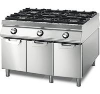 Gas Range With 6 Burners On Cabinet With Doors, Stainless Steel Containers, Two-Sided Panel Control, Virtus VS110120PCG
