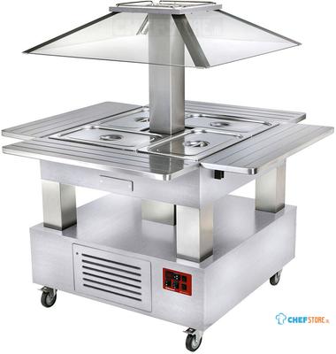Diamond Eiland bain-marie warm buffet, gemotoriseerd koepel 4x GN 1/1-150 (wit hout) | CBM/4D-A1+KM 1