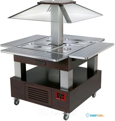Diamond Eiland bain-marie warm buffet, gemotoriseerd koepel 4x GN 1/1-150 (Wengé hout) | CBM/4D-B1+KM 1
