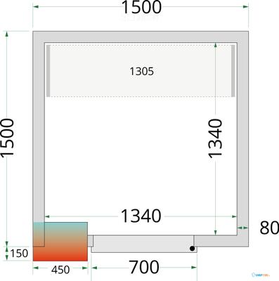 Koelcelpanelen met 80 mm Isolatie - zonder Vloer - CR 150X150X212 NF