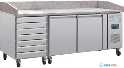 Polar U-Serie Dubbele Deur Pizzacounter met Granieten Blad en Deegladen 290Ltr - CT423