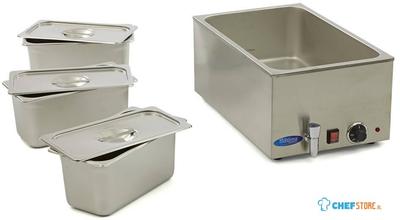Maxima Bain Marie - met Tapkraan - incl. 3x 1/3 GN-Set - Elektrisch - 09300011