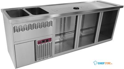 Diamond Bar Toonbank met 3 Compartimenten Afdruiprek + Rooster 2 Spoelbakken Links - KBR/32G 1