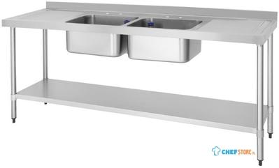 Vogue RVS Spoeltafel Dubbele Spoelbak Afdruiprek Links En Rechts 210x60cm - Vogue DY829