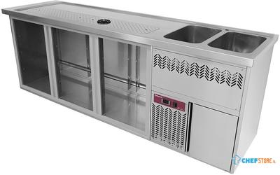 Diamond Bar Toonbank met 3 Compartimenten Afdruiprek + Rooster 2 Spoelbakken Rechts. - KBR/32D 1