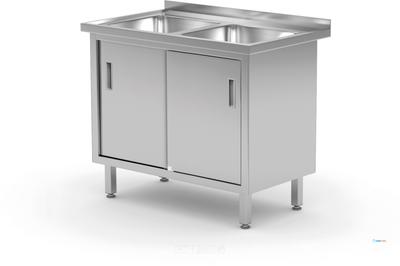 Dubbele Spoeltafel met Kast – Gelast. - HENDI - Profi Line - 1000x600x(H)850mm - 813690