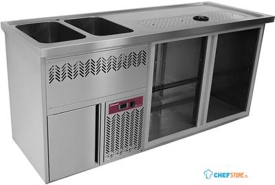 Diamond Bar Toonbank met 2 Compartimenten Afdruiprek + Rooster 2 Spoelbakken Links. - KBR/22G 1