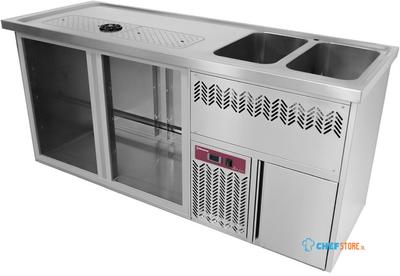 Diamond Bar Toonbank met 2 Compartimenten Afdruiprek + Rooster 2 Spoelbakken Rechts. - KBR/22D 1