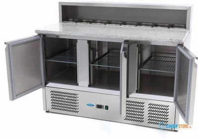 Maxima Pizzawerkbank - 137 cm - 3 Deuren - 8 X 1/6 GN - incl. RVS Afdekking - 09400205