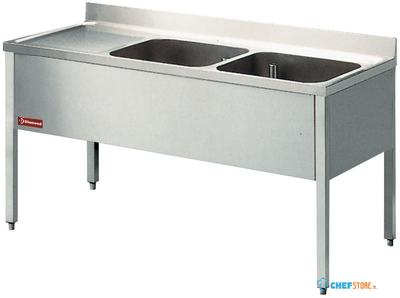 Diamond Spoeltafel met 2 Kuipen, 1 Links Druipvlak, met Onderstel - L1620S-KD-D 1