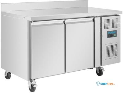 Polar 2-deurs werkbank met vriezer | Achteropstand en wielen | 282 liter | -10°C/-20°C | DL916