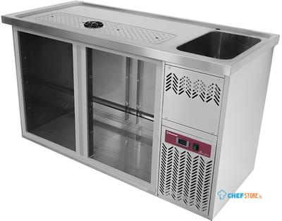 Diamond Bar Toonbank met 2 Compartimenten Afdruiprek + Rooster 1 Spoelbak Rechts. - KBR/21D 1