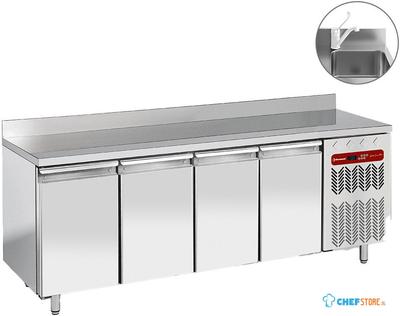 Diamond Geforceerde Koelwerkbank "muraal", 4 Deuren Gn 1/1, Met Spoelbak - TG4N/HA-R2EV
