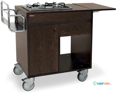 Flambeerwagen, 2 Gasbranders, "wengé", Wielen 2 Met Rem, Diamond CF/2FW 1