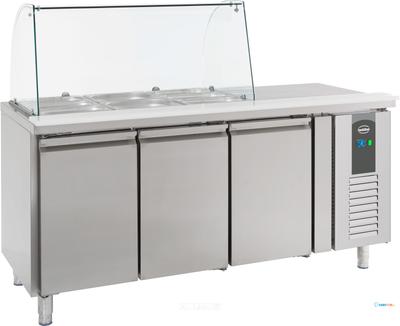 Koelwerkbank, Saladette | Glasopstand | 3 deuren, 1/1GN | Standard Line | Combisteel | 7950.0415