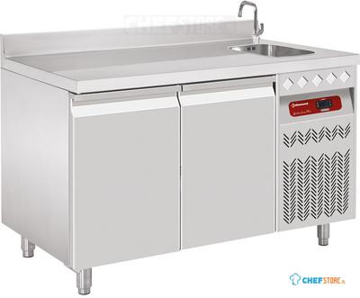 Geventileerde Koelwerkbank "muraal", 2 Deuren GN 1/1, 260 Lit. Met Spoelbak, Diamond DT131/P9A_EV 1