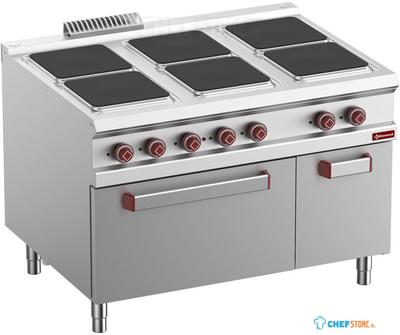 Elektrisch Fornuis Met 6 Vierkante Kookplaten Op Elektrische Oven GN 2/1 - Gesloten Neutrale Kast - Diamond E9/6PQFA12-N 1