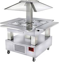 Diamond Eiland Buffet - Salad bar, gekoeld, gemotoriseerde koepel, 4x GN 1/1-150 (wit hout) | CSB/4D-A1-R2+KM
