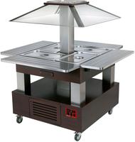 Diamond Eiland Buffet - Salad bar, gekoeld, gemotoriseerd koepel 4x GN 1/1-150 (Wengé hout) | CSB/4D-B1-R2+KM