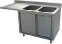 Diamond Spoeltafel met 2 Kuipen 500x500x325 Links Druipvak op Kast met 2 Schuifdeuren en Nis voor Vaatwasser - L1821VS-AS-D