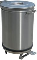 Vuilnisbak met deksel | op wielen | pedaalbediening | RVS | 50 Liter | PCRA/50B | Diamond