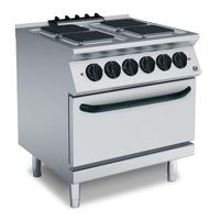 Gastro-Inox 700 Hp Kooktoestel Met 4 Vierkante Kookplaten En Gn2/1 Elektrische Oven, 80cm, Gastro-Inox 170.037