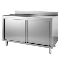 Gastro-Inox RVS Werkbank 1400(l)x700(d)x850(h)mm Met Schuifdeuren En Achteropstand, Gastro-Inox 302.110