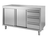 Gastro-Inox RVS Werkbank 2000(l)x600(d)x880(h)mm met Schuifdeuren en 3 Laden - Gastro-Inox 302.307