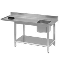 Aanvoertafel van RVS AISI 304 met Spoelbak en Aansluiting R en Afvalgat L 1400(l)x700(d)x900(h)mm - 305.087