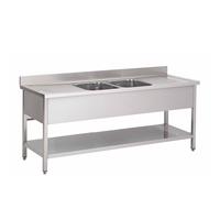 Gastro-Inox RVS Spoeltafel Met 2 Spoelbakken Midden En Onderblad 2000(l)x700(d)x880(h)mm - Gastro-Inox 305.445
