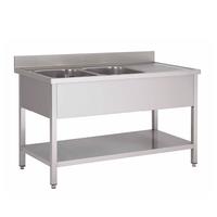 Gastro-Inox RVS Spoeltafel met 2 Spoelbakken Links en Onderblad 2000(l)x700(d)x880(h)mm - Gastro-Inox 305.456