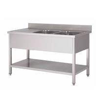 Spoelwerktafel van Roestvast Staal AISI 304 met 2 Spoelbakken R en Onderblad 1600(l)x600(d)x880(h)mm - 305.467