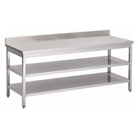Gastro-Inox RVS Werktafel Met Dubbel Onderblad En Achteropstand, 800(l)x700(d)x850(h)mm, Gastro-Inox 311.376