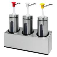 Triple 30ml Sausdispenser Met Kijkvenster En Witte, Rode En Gele Drukknopbediening, Gastro-Inox 503.120