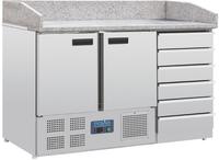 Polar pizza werkbank met marmeren blad en deeglades 257ltr | CT425