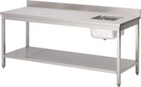 Gastro M RVS cheftafel met spoelbak rechts en achteropstand 85x140x70cm |  DS431