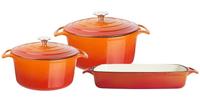 Vogue Gietijzeren Kookgerei 3 Schotel Set - oranje - SA728