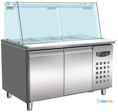 Koelwerkbank Saladette | Glasopstand Recht | 2 Deuren | 3x 1/1 + 3x 1/6 GN Bak | Combisteel | 7950.0422 1